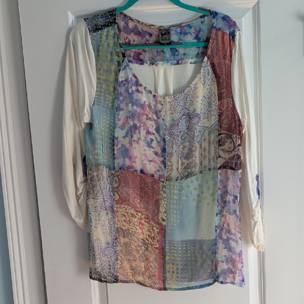 Multicolor Patchwork Women's Blouse - Picture 1 of 8